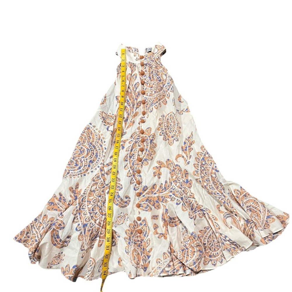 Zara‎ Dress Ivory Cream Tan XXL paisley Belted Dress Halter Neck New - Picture 3 of 7